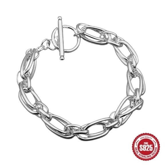 NWT Chunky Link Bracelet  S925 Sterling Silver With Toggle Clasp 7.25" - Picture 4 of 11